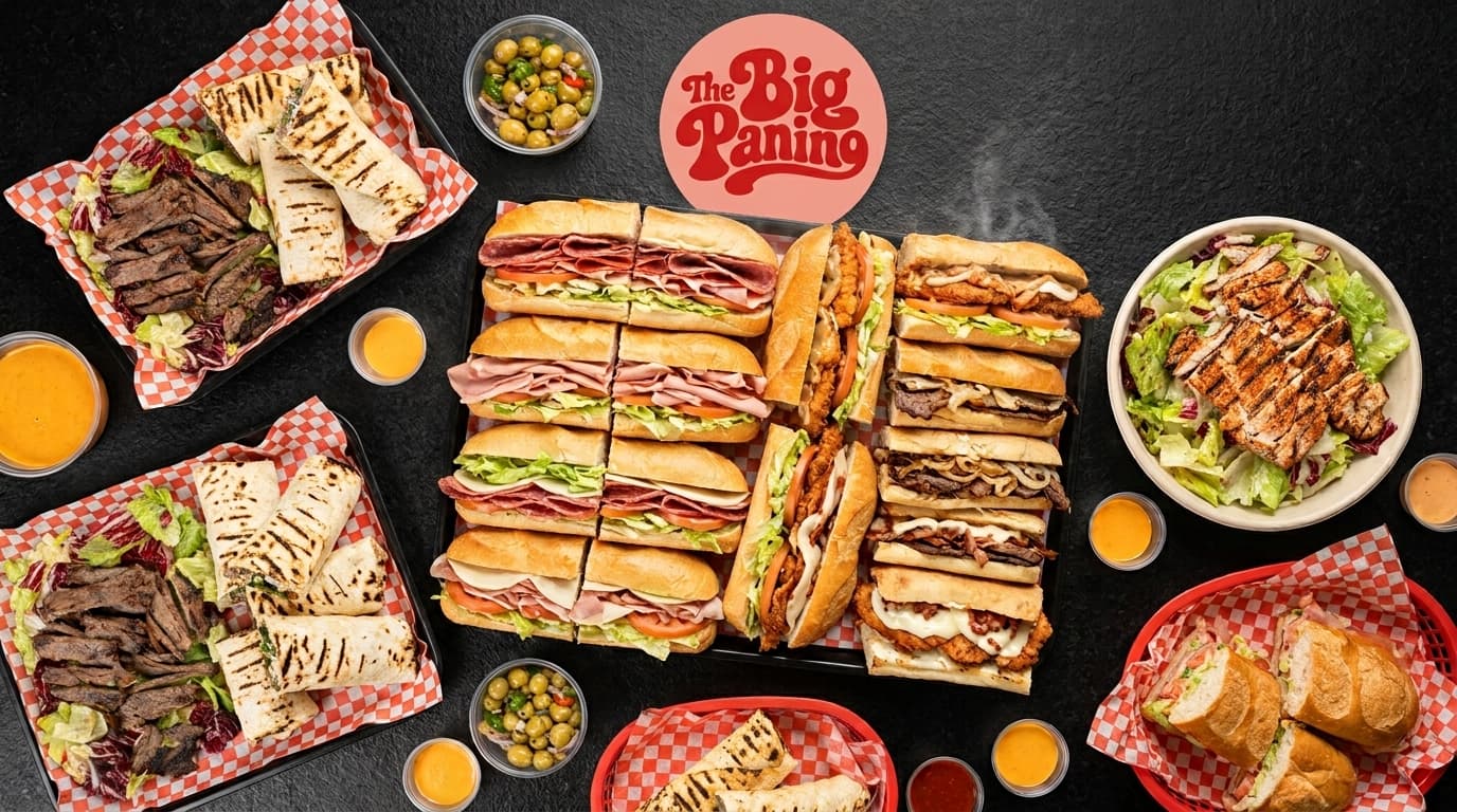 Boxed catering sandwiches spread